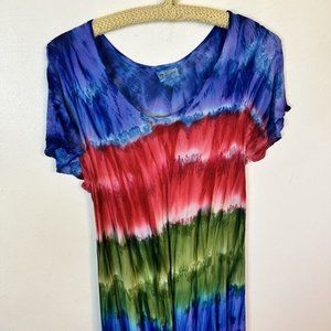 Womens Tie Dye Short Sleeve Maxi Dress Rayon One Size India Boho Hippie